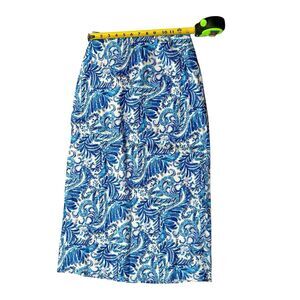 Lilly Pulitzer Gretna Linen Skirt Sz 0 Baha Blue Bird Is The Word Print Midi NWT